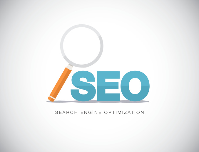 Flat concept of Search Engine Optimization with magnifying glass vector