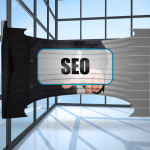 Composite image of seo banner on abstract screen